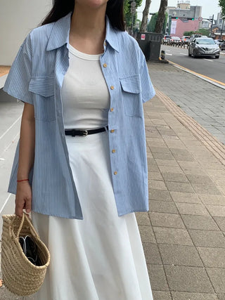 Daily Striped Cotton Short Sleeve Shirt