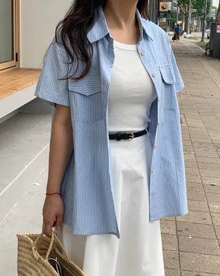 Daily Striped Cotton Short Sleeve Shirt