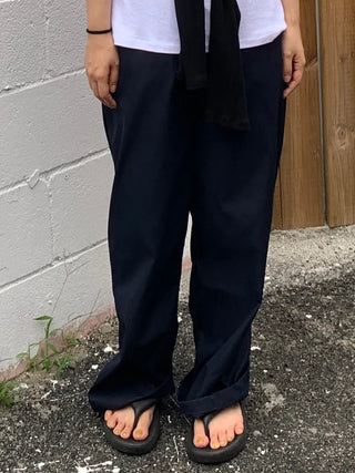 Color-block Waist Crinkly Long Wide Pants
