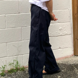 Color-block Waist Crinkly Long Wide Pants