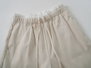 Color-block Waist Crinkly Long Wide Pants