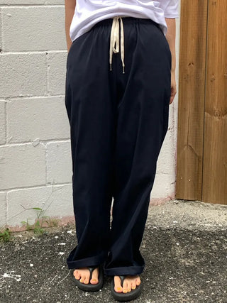 Color-block Waist Crinkly Long Wide Pants
