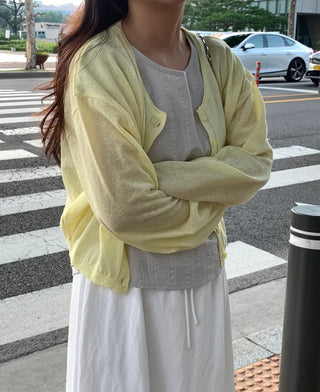 Natural Long Sleeve Round Neck Button Cardigan