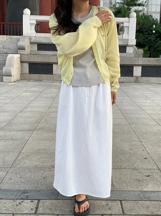 Natural Long Sleeve Round Neck Button Cardigan