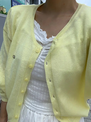 Natural Long Sleeve Round Neck Button Cardigan