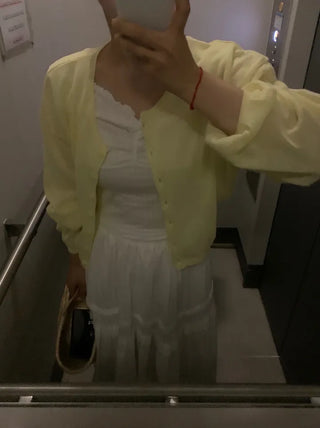 Natural Long Sleeve Round Neck Button Cardigan