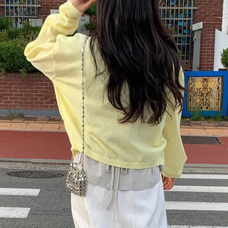 Natural Long Sleeve Round Neck Button Cardigan