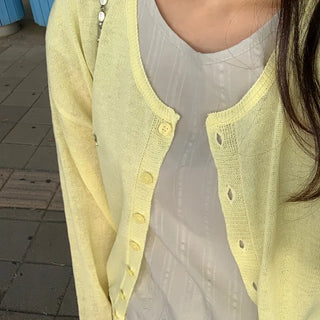 Natural Long Sleeve Round Neck Button Cardigan