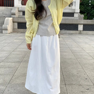 Natural Long Sleeve Round Neck Button Cardigan