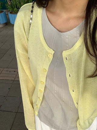 Natural Long Sleeve Round Neck Button Cardigan