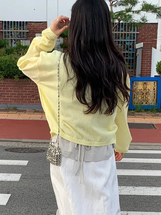 Natural Long Sleeve Round Neck Button Cardigan
