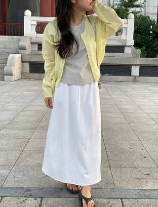 Natural Long Sleeve Round Neck Button Cardigan