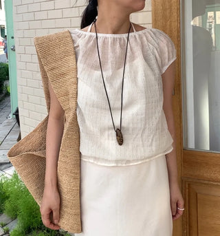 Punched Boat Neck Delicate Blouse