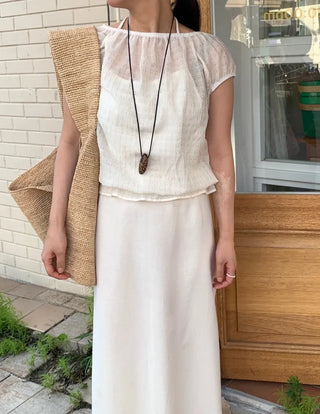Punched Boat Neck Delicate Blouse