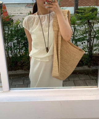 Punched Boat Neck Delicate Blouse