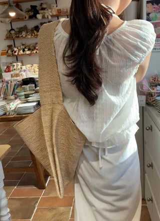 Punched Boat Neck Delicate Blouse