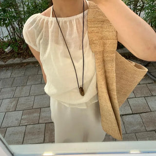 Punched Boat Neck Delicate Blouse