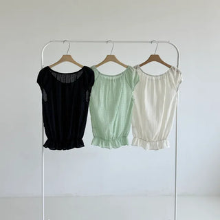 Punched Boat Neck Delicate Blouse