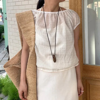 Punched Boat Neck Delicate Blouse