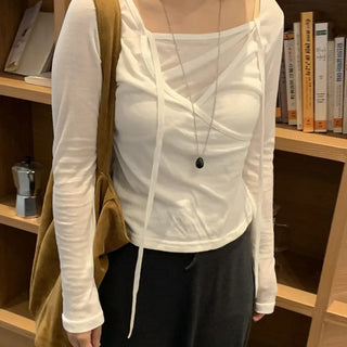 Delicate Fit Tencel Halter Layered Wrap Long Sleeve