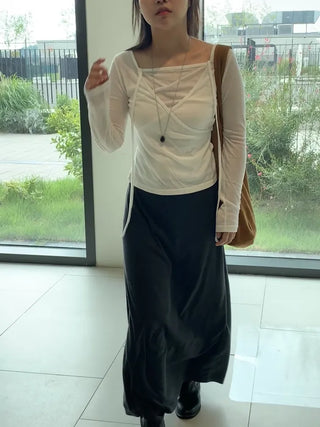 Delicate Fit Tencel Halter Layered Wrap Long Sleeve