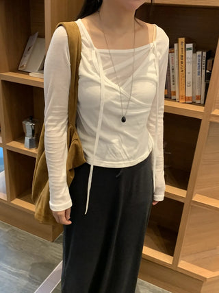Delicate Fit Tencel Halter Layered Wrap Long Sleeve