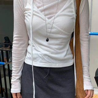 Delicate Fit Tencel Halter Layered Wrap Long Sleeve