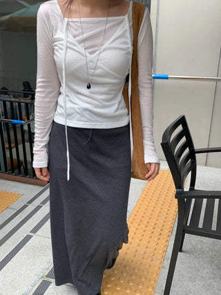 Delicate Fit Tencel Halter Layered Wrap Long Sleeve
