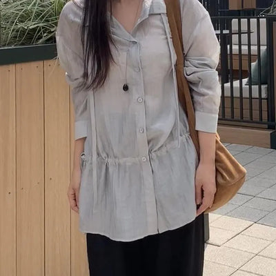 Natural Tencel Loose Fit See-through Blouse