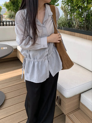 Natural Tencel Loose Fit See-through Blouse