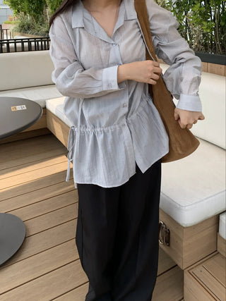 Natural Tencel Loose Fit See-through Blouse