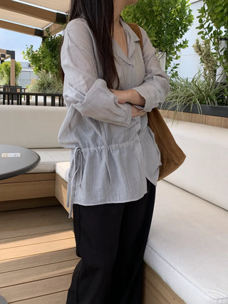 Natural Tencel Loose Fit See-through Blouse