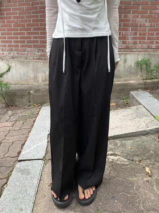 Two-Button Pintuck Office Slacks