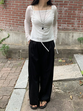 Two-Button Pintuck Office Slacks