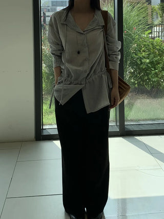 Two-Button Pintuck Office Slacks