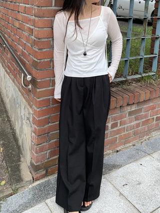 Two-Button Pintuck Office Slacks