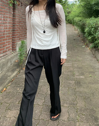 Two-Button Pintuck Office Slacks