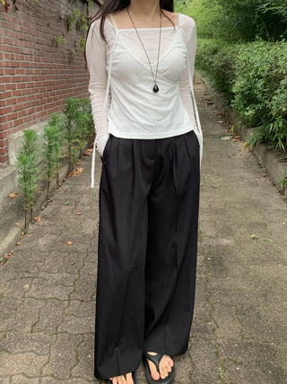Two-Button Pintuck Office Slacks