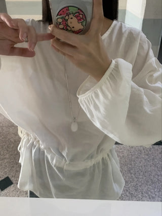 Sweet Mood Round Neck Balloon String Blouse