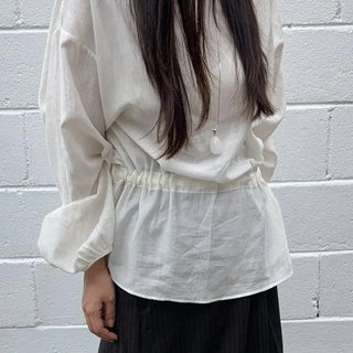 Sweet Mood Round Neck Balloon String Blouse