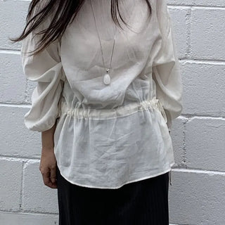 Sweet Mood Round Neck Balloon String Blouse