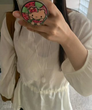 Sweet Mood Round Neck Balloon String Blouse