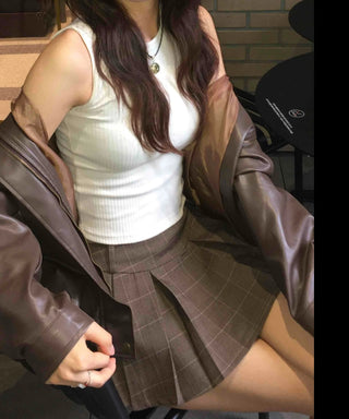 Check Pleated Mini Skirt