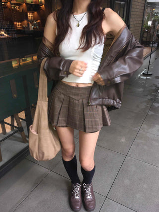 Check Pleated Mini Skirt