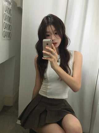Check Pleated Mini Skirt