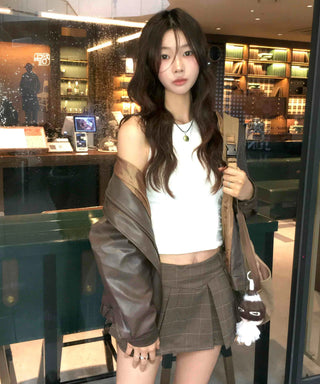 Check Pleated Mini Skirt