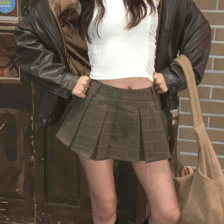 Check Pleated Mini Skirt