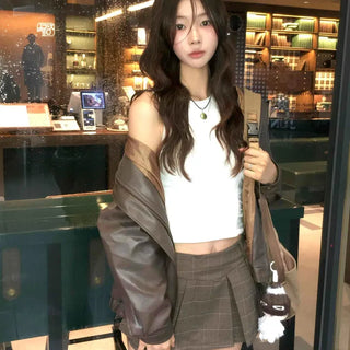 Check Pleated Mini Skirt