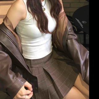 Check Pleated Mini Skirt