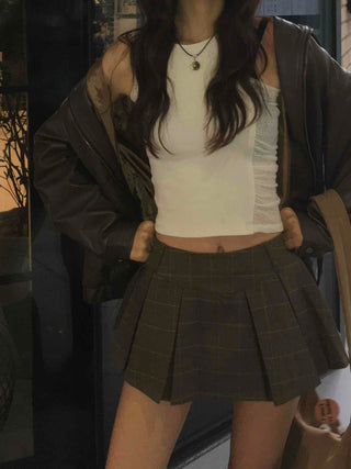 Check Pleated Mini Skirt
